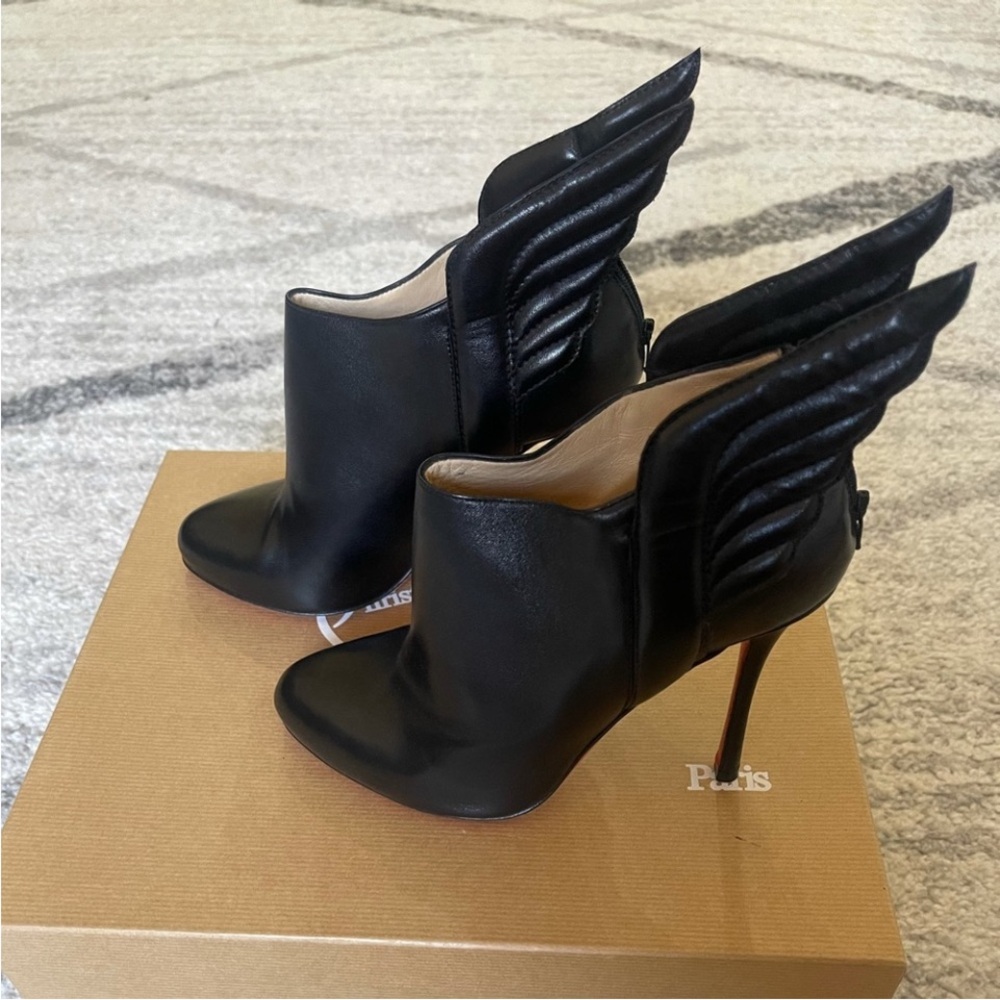 Christian Louboutin Black Wing-Detail Leather Ankle Boots